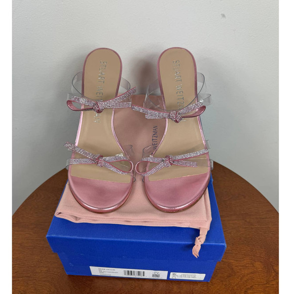 Stuart Weitzman Bow 100 Slide Sandal in Clear/Cotton Candy Size 9 - Picture 2 of 12